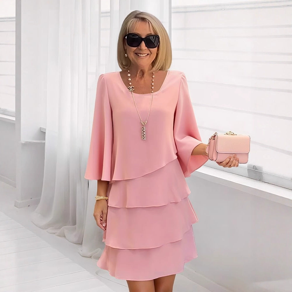 Margarida – Vestido midi elegante com volantes