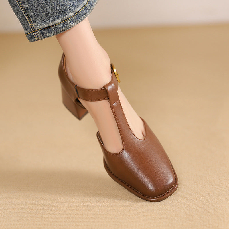 Sapatilhas de Couro Marcele T-Strap