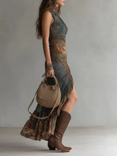 Amanda - Vestido longo assimétrico com padrão