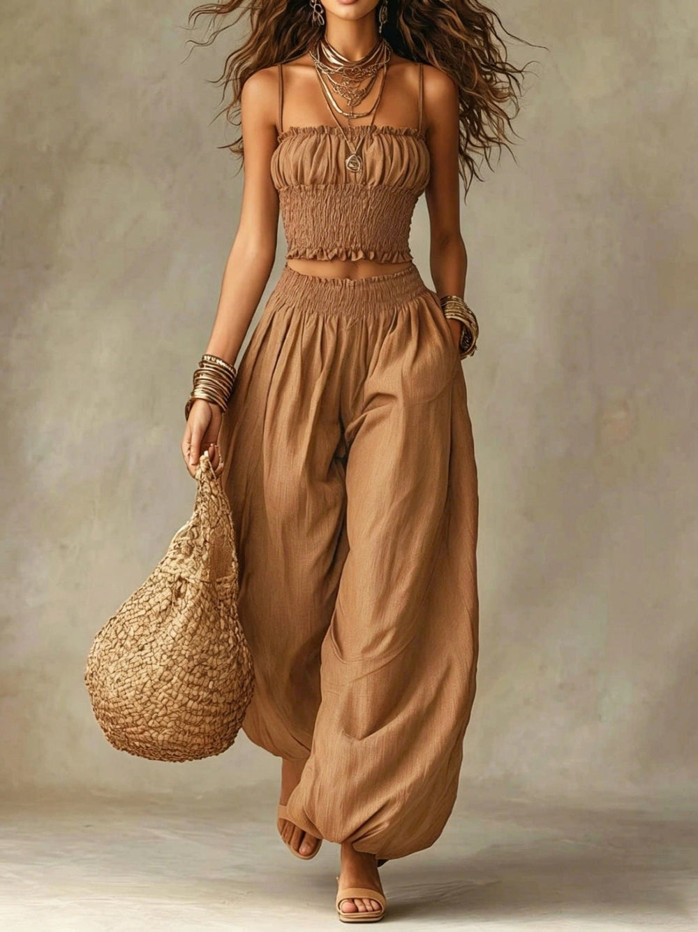 Marta | Conjunto de Top Franzido e Calça Fluida
