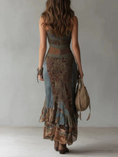 Amanda - Vestido longo assimétrico com padrão