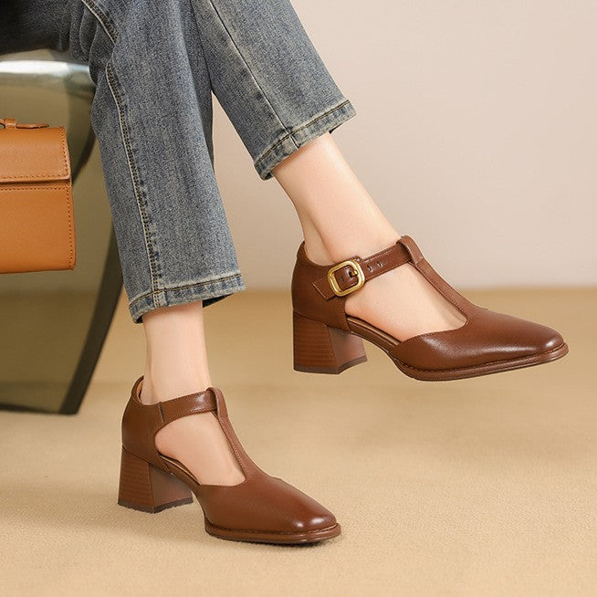 Sapatilhas de Couro Marcele T-Strap