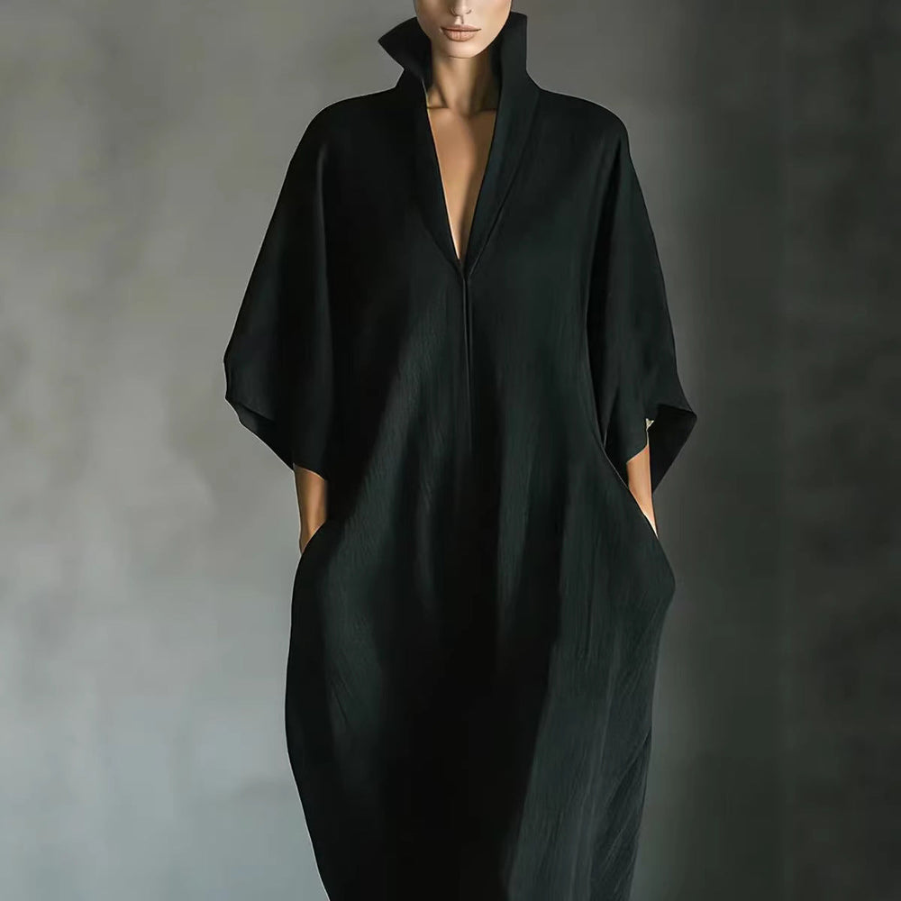 Alina - Vestido longo com mangas 3/4 e decote em V