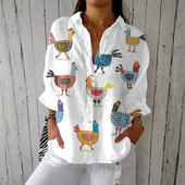 Noélia - Blusa Leve com Estampa de Galinhas