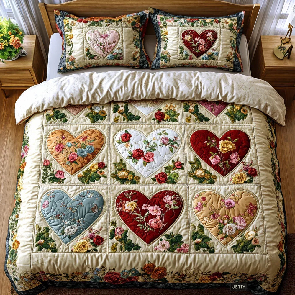 Conjunto de Cama 3 Peças Corações Apaixonados