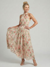 Juliana | Vestido Midi Floral com Decote Halter