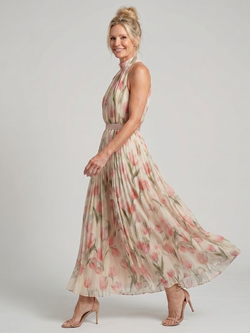 Juliana | Vestido Midi Floral com Decote Halter
