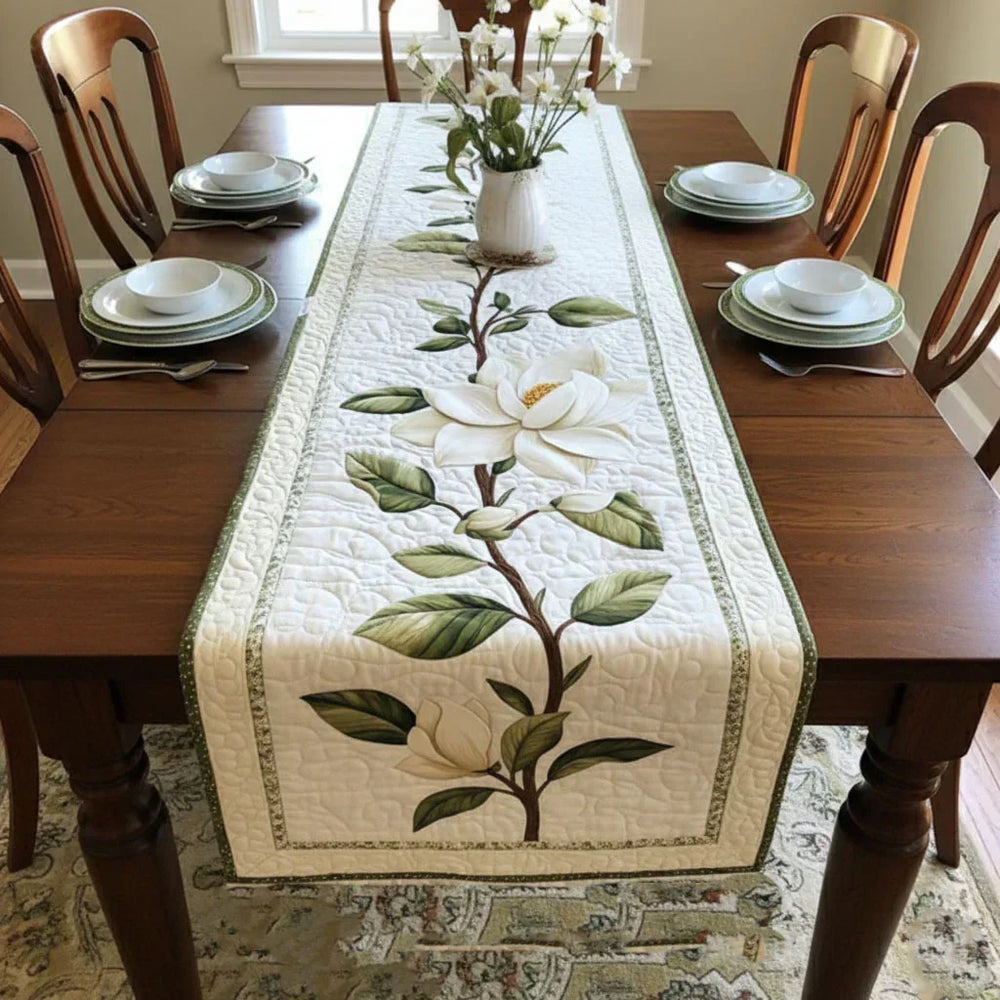 Caminho de Mesa Acolchoado Flor de Magnólia Rústica