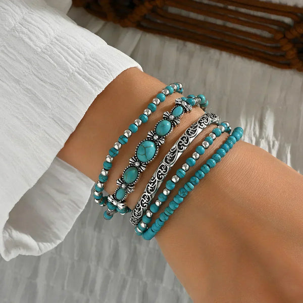 Zeferina | Conjunto de Pulseiras de Contas Turquesa