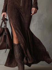 Madalena | Vestido Comprido Castanho com Cinto