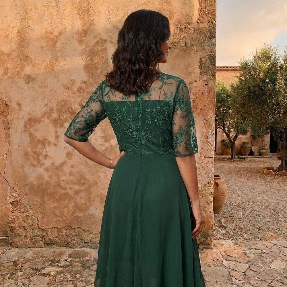 Leonor | Vestido de Chiffon com Corpete de Renda