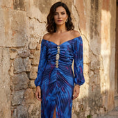 Gregória | Vestido Comprido Floral com Decote Profundo