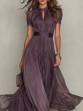 Flávia - Vestido longo roxo com decote