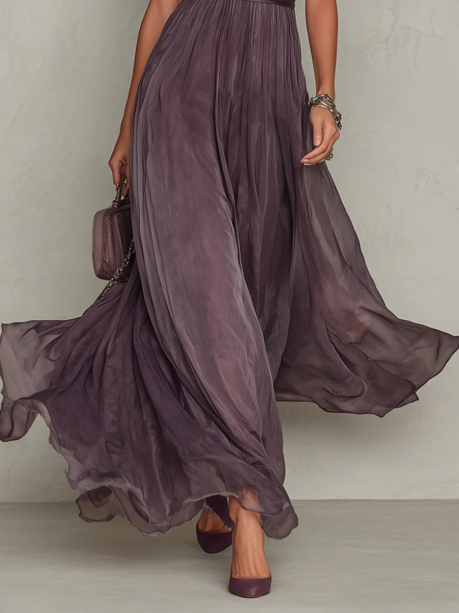 Flávia - Vestido longo roxo com decote