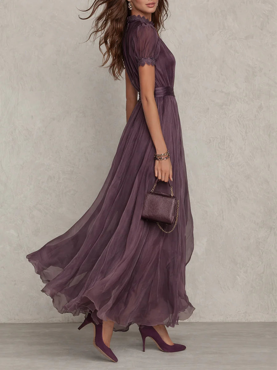 Flávia - Vestido longo roxo com decote