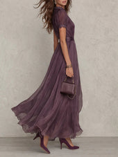 Flávia - Vestido longo roxo com decote