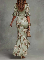 Débora | Vestido Comprido Floral com Mangas de Folhos