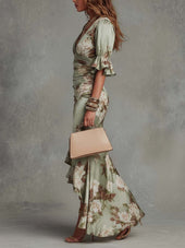 Débora | Vestido Comprido Floral com Mangas de Folhos