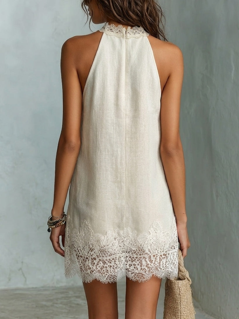 Blanche | Elegantna kratka obleka s halter izrezom, umazano bela