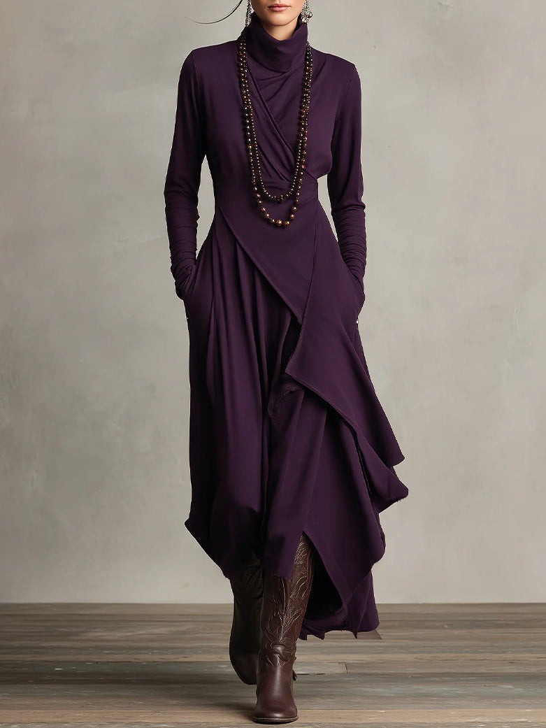 Domitila | Vestido Comprido Assimétrico com Gola Alta