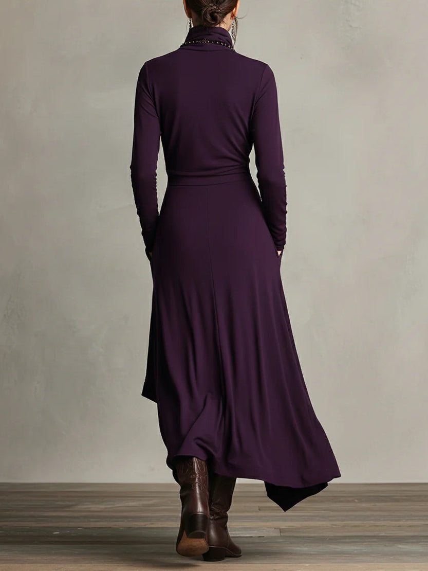Domitila | Vestido Comprido Assimétrico com Gola Alta