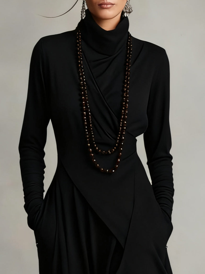 Domitila | Vestido Comprido Assimétrico com Gola Alta