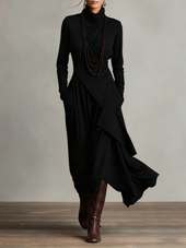Domitila | Vestido Comprido Assimétrico com Gola Alta
