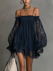 Nádia - Vestido mini com ombros à mostra e renda
