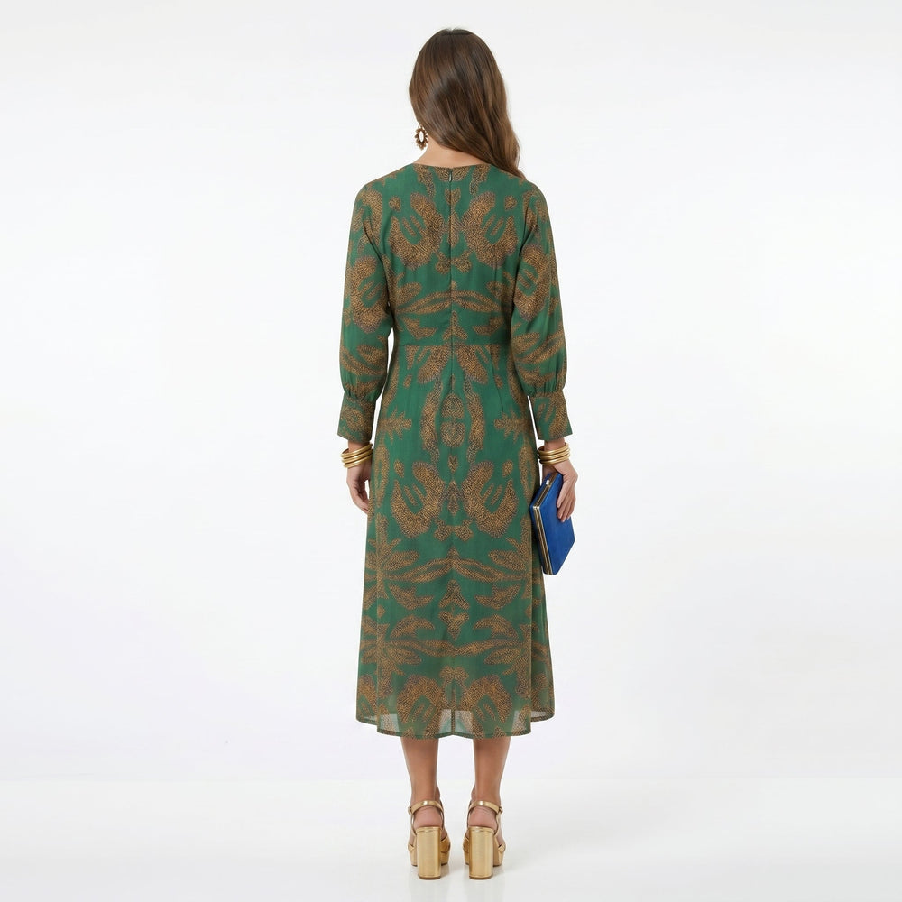 Teresa - Vestido Midi Estampado com Detalhe de Nó