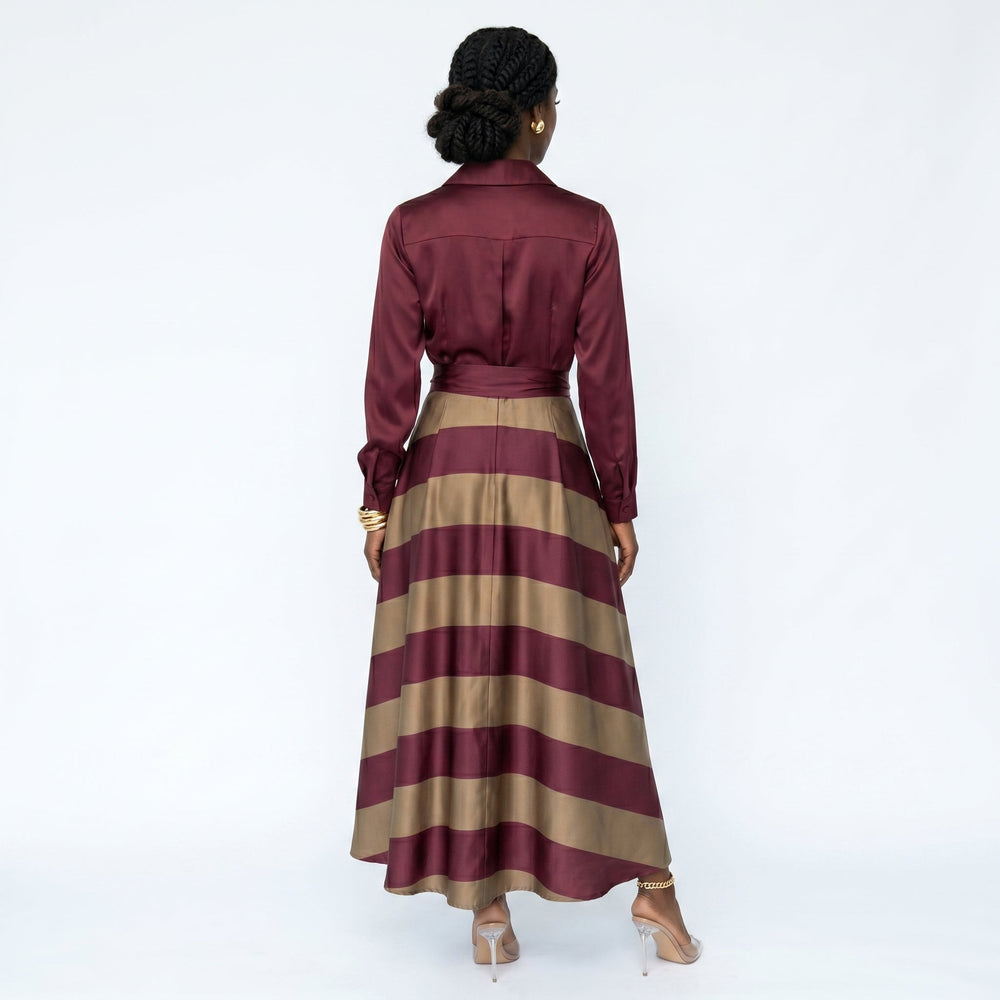 Beatriz – Vestido de Cetim às Riscas Elegante