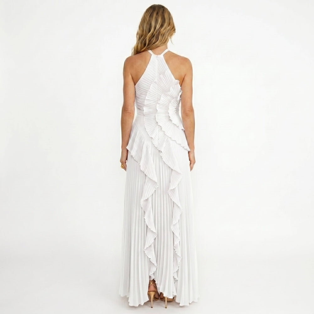 Leonor | Vestido Plissado com Folhos Elegante