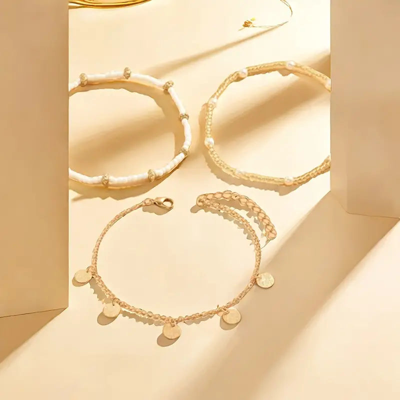 Mehrlagige Knöchelketten Coastal Charm 3-teilig | Gold