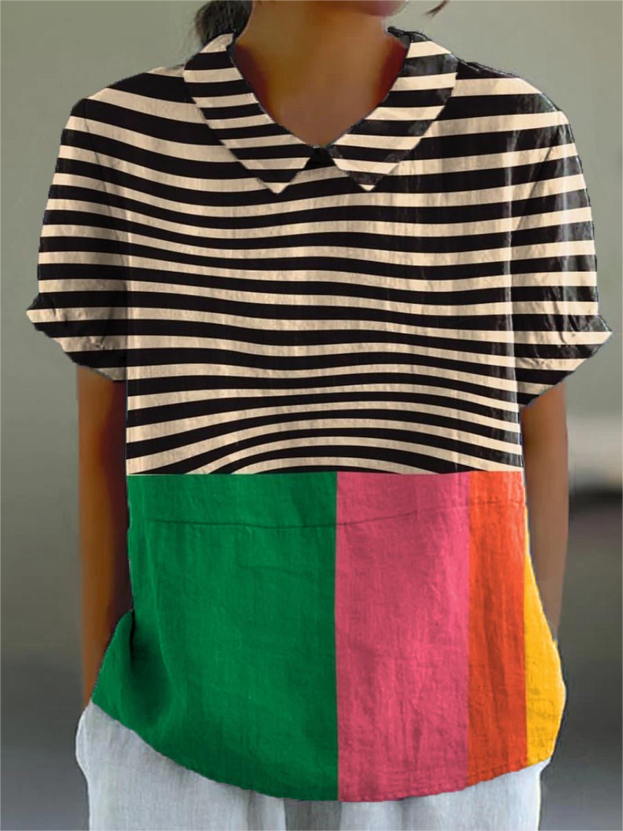 Eva - Camisa com Listras Bold e Bloco de Cor
