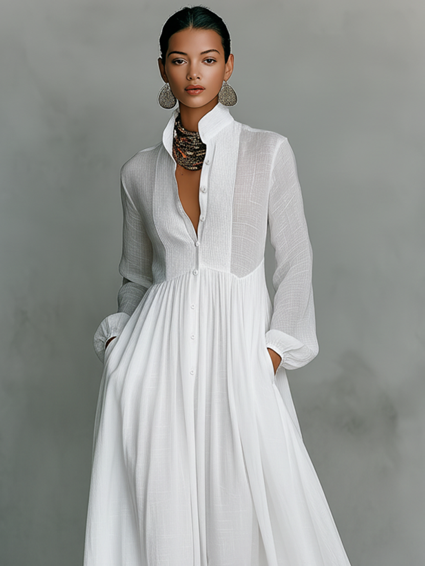 Liana - Vestido maxi minimalista de algodão e linho