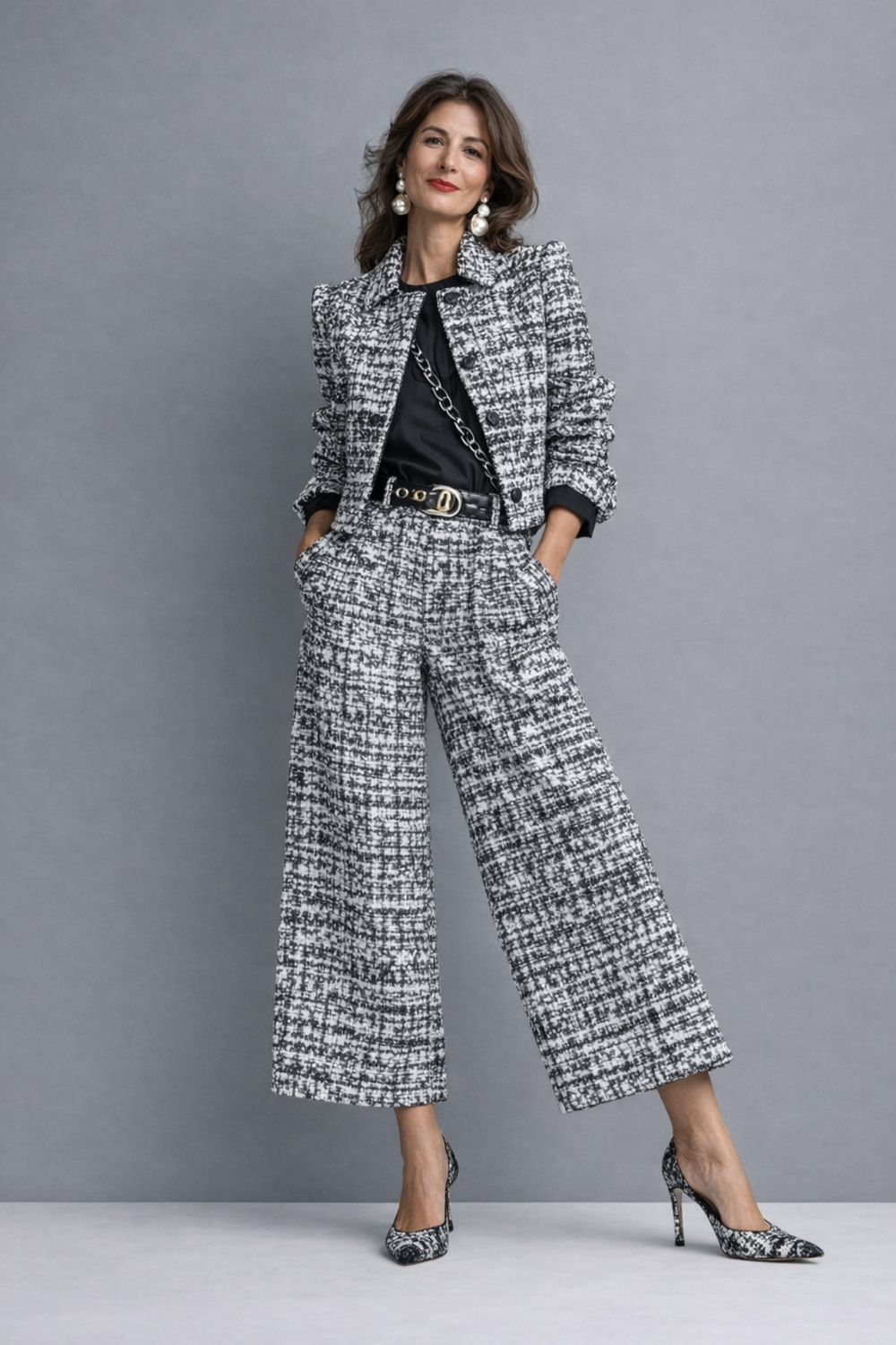 Lucía | Conjunto de Blazer Tweed e Calça Larga