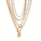 Schlangenkette Halskette mit Vintage Perlen-Set | Gold