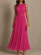 Isabel | Vestido Comprido com Cintura Franzida sem Mangas