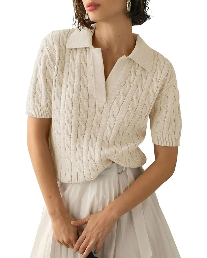 Pleten polo pulover s kratkimi rokavi