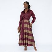Beatriz – Vestido de Cetim às Riscas Elegante