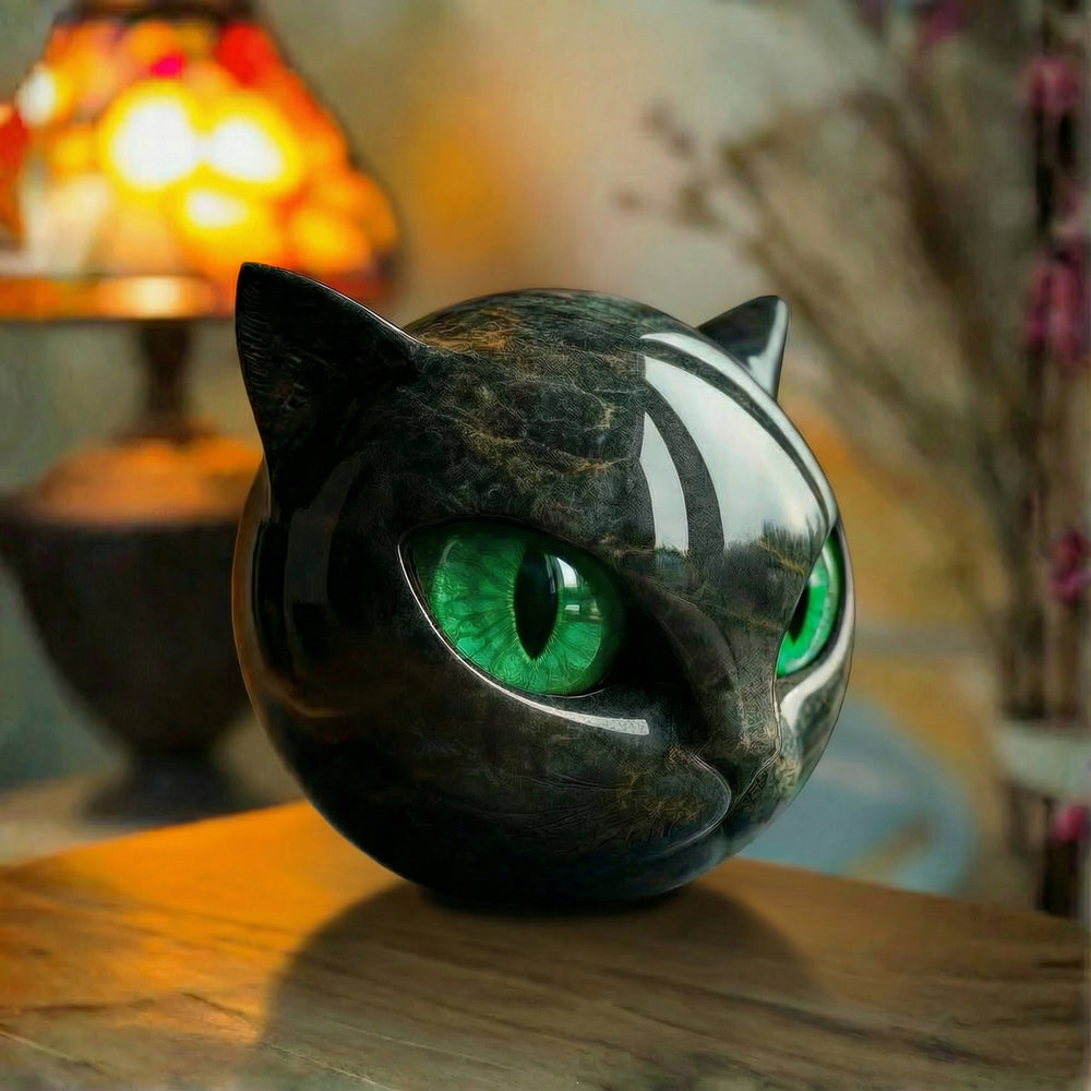 Leonor | Candeeiro Gato Preto Místico em Vitral