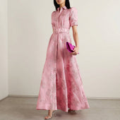 Matilde - Vestido Longo em Jacquard Floral com Cinto
