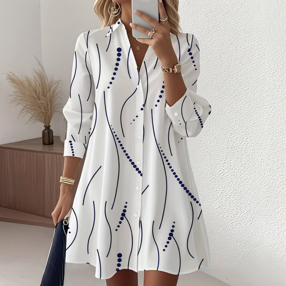 Daniela - Vestido de Camisa com Padrão Geométrico