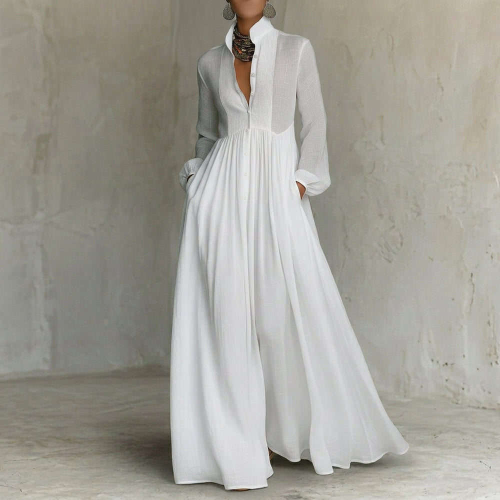 Liana - Vestido maxi minimalista de algodão e linho