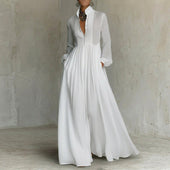 Liana - Vestido maxi minimalista de algodão e linho
