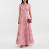 Matilde - Vestido Longo em Jacquard Floral com Cinto