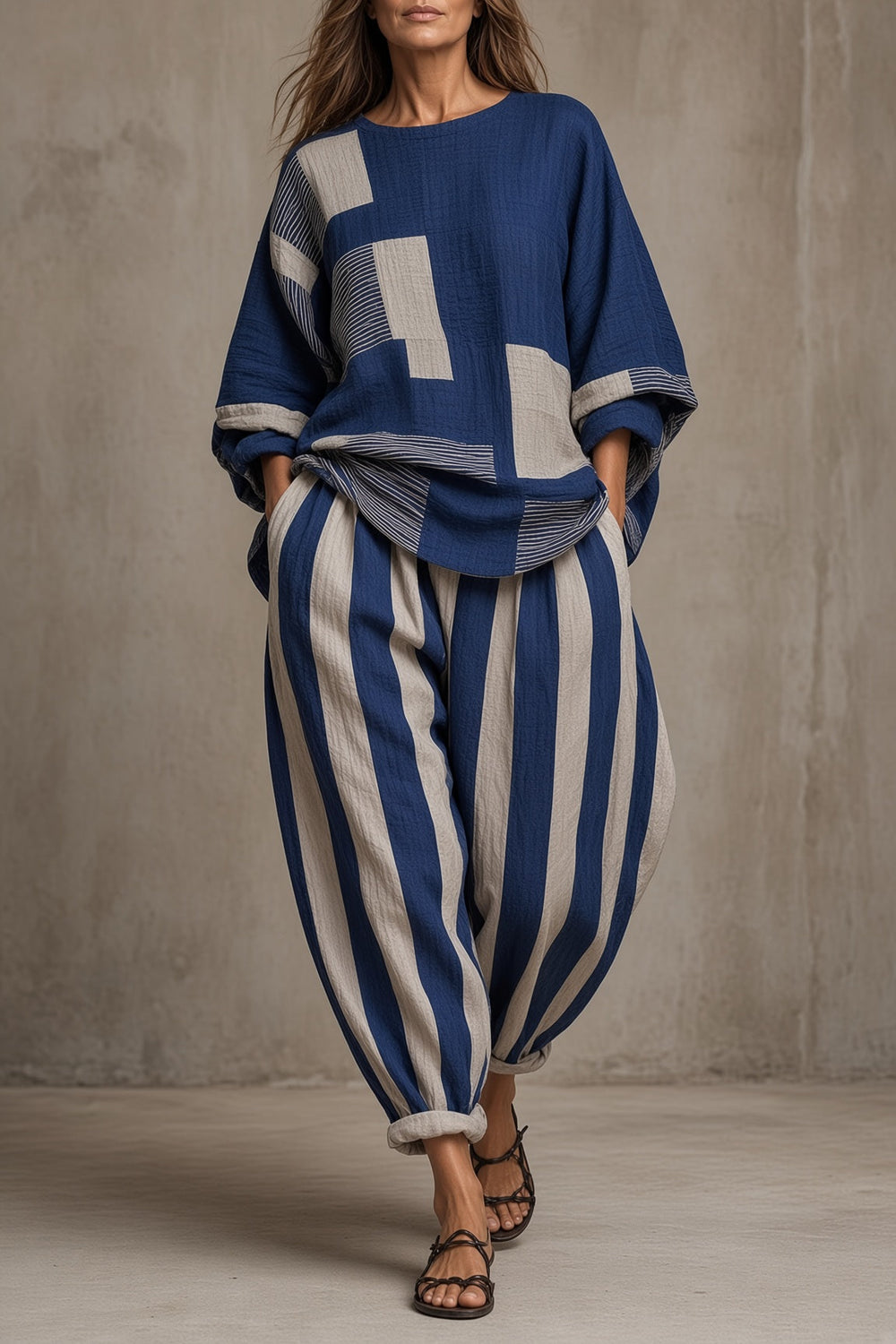 Noémia | Conjunto Artístico de Top e Calça às Riscas