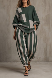 Noémia | Conjunto Artístico de Top e Calça às Riscas