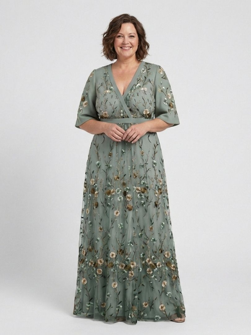 Elga – Vestido longo florido com decote em V