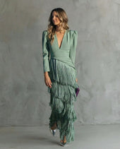 Chiara | Vestido Elegante com Mangas de Franjas