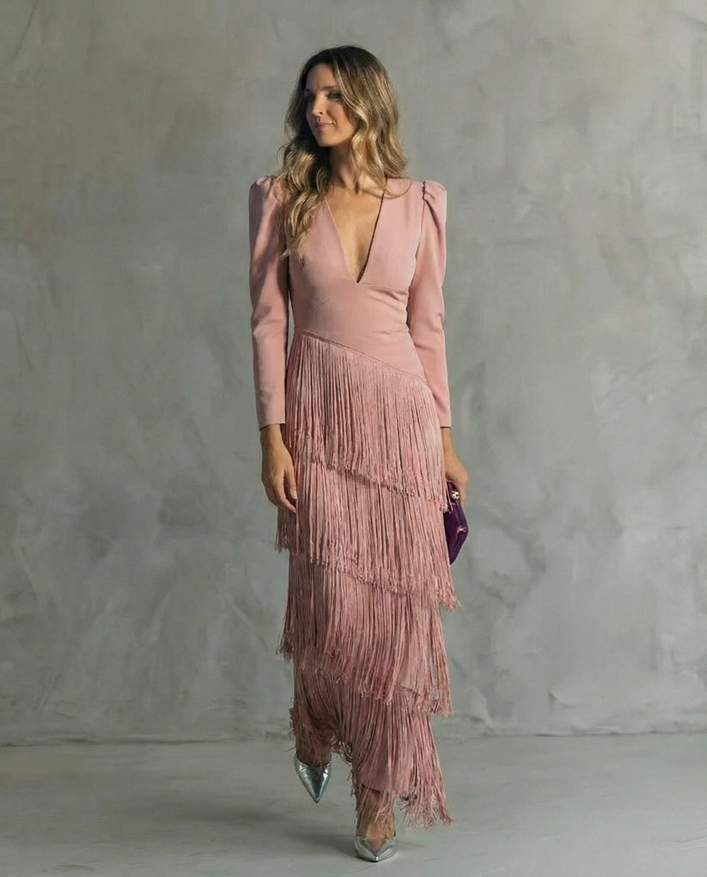 Chiara | Vestido Elegante com Mangas de Franjas